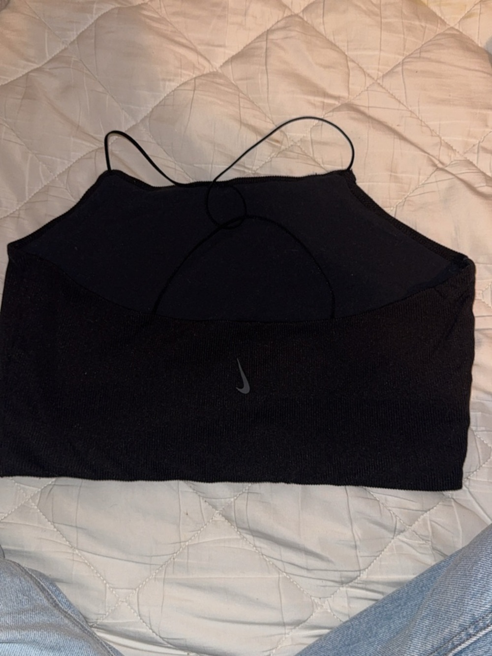 Nike Black Slim-Strap Ribbed Crop Sports Bra